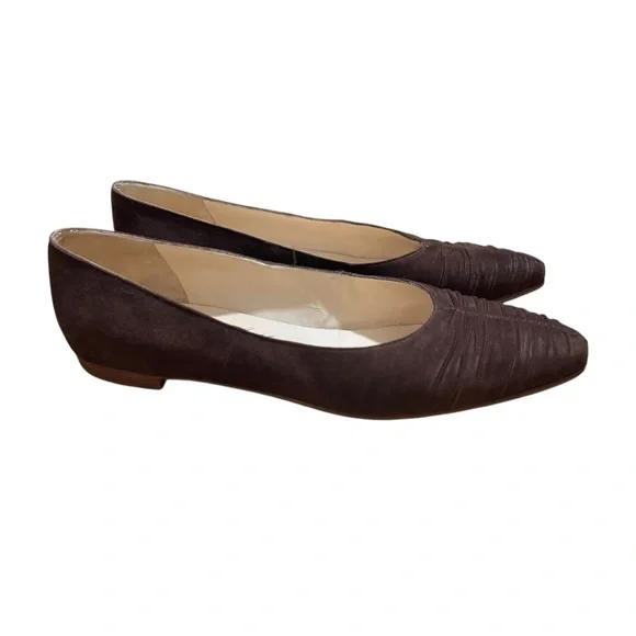 Manolo Blahnik Brown Suede Women's Flats Shoes - Picture 3 of 6